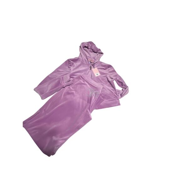 NWT JUICY COUTURE Velour Tracksuit Bling Y2k Hoodie & Pant Violet Tull L - Picture 3 of 6